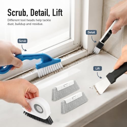 11 Pack Window Track Cleaning Tools Set, Window Groove Cleaning Brush Kit, Hard Bristle for Sliding Door, Sill, Tile Lines, Shutter, Corner, Grout, Sink - Image 3