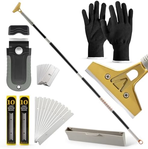 Gomake 4" Wide Razor Blade Scraper Tool with Adjustable 16''-58"(1.3ft -4.8ft) Long Handle, 20PCS Extra Metal Blades, Cleaning Glass Wall Scraper, Painting stripping tools, Tile, Floors, Walls by Gomake