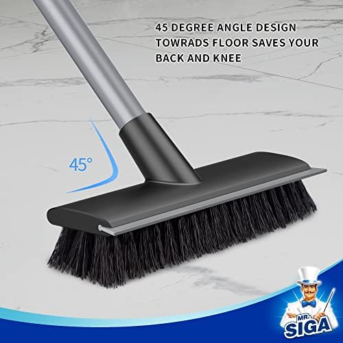 MR.SIGA Floor Scrub Brush with Long Handle, 2 in 1 Scrubber and Squeegee for Cleaning Bathroom, Patio, Garage, Wall, Tile with Stiff Bristles (Pack of 3) - Image 4