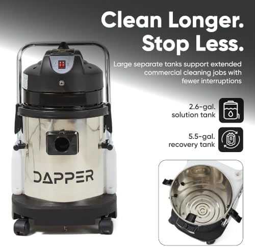 Dapper Supply Commercial 4-in-1 Wet/Dry Vacuum & Carpet Extractor, Carpet & Upholstery Cleaner, 100 PSI, 2.6 Gal. Solution Tank, 5.5 Gal. Recovery Tank, 2-Year Warranty - Image 3
