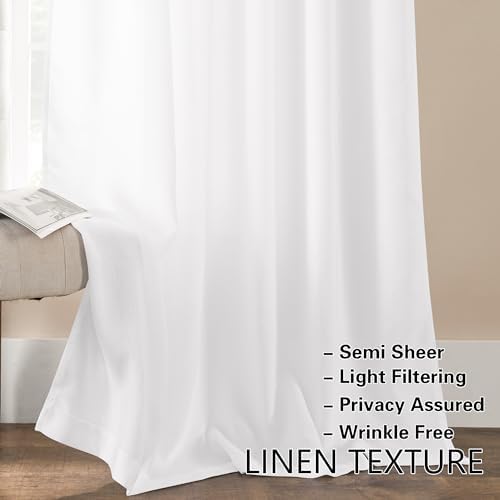 White Linen Door Short Curtains 40 Inch Length for Front French Door - Image 4