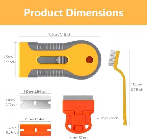 8 Pack Razor Blade Scraper, Retractable Razor Blade Scraper Tool with 120Pcs Blades and 3 Types of Cleaning Brushes, Multi-Purpose Cleaning Plastic Scrapers for Cooktop Glass Oven Stove - Image 2