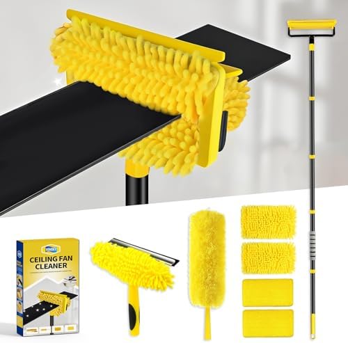 High Ceiling Fan Cleaner Duster for Fans Blades Cleaner with 78.7in Extension Pole Extra Long Handle Cleaning Tool，Reusable Chenille & Microfiber Mop Head for Baseboard Wall Floor Window Glass Wiper by Home