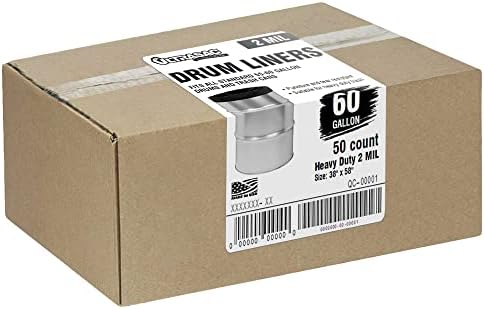 Ultrasac 55-60 Gallon Heavy Duty Black Drum Liners - 50 Bags w. Ties, 2 Mil by Ultrasac