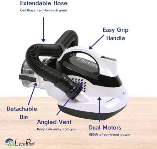 LivePure - Ultramite Handheld HEPA Filter Vacuum & Fabric Sanitizer - Dual Motor Brush, UVC Light, And Anti- Allergen Filter To Remove Dust Mites, Bacteria, Viruses - Image 6