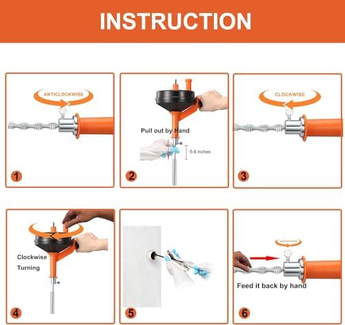 Drain Auger, Clog Remover with Drill Adapter, 25 Feet Flexible Plumbing Snake Use Manually or Powered for Kitchen, Bathroom and Shower Sink, Comes with Gloves (orange) - Image 3
