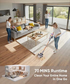Cordless Vacuum Cleaner, 650W 55KPA 70Mins Cordless Stick Vacuum Cleaner with Self-Standing, Touch Screen, Anti-tangle Vacuum Cordless, Vacuum Cleaners for Home,Carpets,Hardwood,Pet Hair(X7A Pro) - Image 3