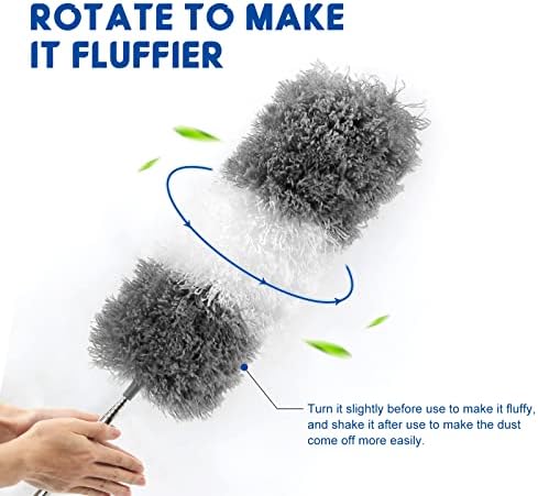 Microfiber Feather Dusters for Cleaning, Extendable Duster with 110" Extension Pole & 2pcs Replaceable Bendable Head, Cleaner Supplies Duster Tool for Ceiling Fan Furniture Cars Home Kitchen Gadgets - Image 4