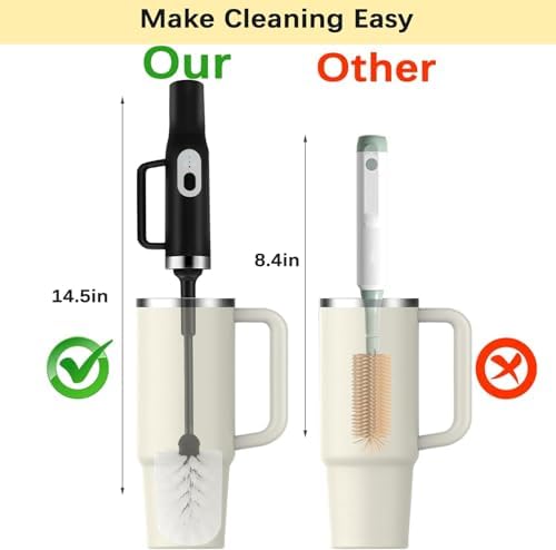 5 in 1 Electric Bottle Brush Cleaner Compatible Stanley Bottle Brush Straw Cleaner Multifunction Rechargeable IPX6 Waterproof Extra Long Design for Stanley Cup, Sports Bottle and More (Black) - Image 5