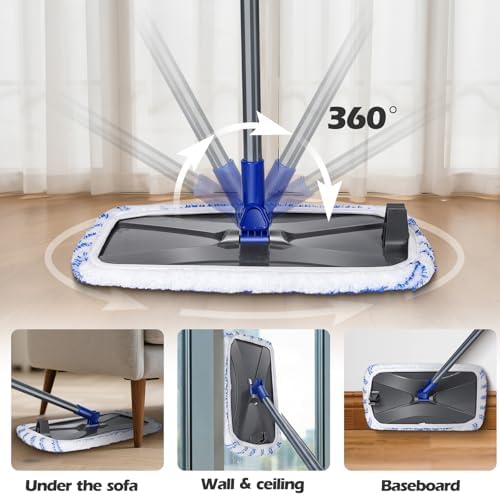 Hardwood Floor Mop,Extended Large Flat Floor Mop with 5 Washable Pads - Image 3