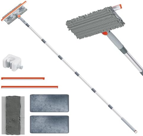 6.4FT Extendable 2-in-1 Window Washing Kit with Long Handle, 180° Rotatable Head & No-Drill Storage Holder, Streak-Free Window Squeegee for High Windows, Glass, Shower, and Car Windshield Cleaning by APLOP