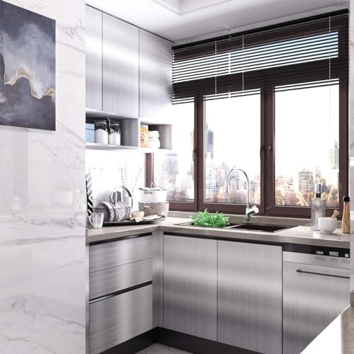 BAYYA Extra Wide Stainless Steel Contact Paper for Appliances 31.5"x354" Stainless Steel Vinyl Wrap Silver Metallic Wallpaper Peel Stick Kitchen Oil Proof Waterproof Sticker Aluminum Foil Wallpaper - Image 6