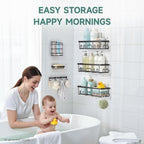 Veken Shower Caddy 6-Pack with Hooks, Bathroom Organizers & Storage, Black - Image 5