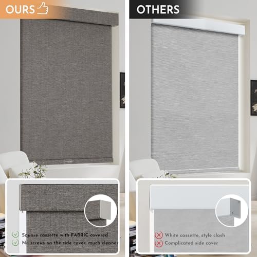 Persilux Blackout Roller Shades for Indoor Window Blinds,Cordless,Linen Fabric,Thermal Insulated Fabric UV Protection Shades for Home,Office,Bedroom,Door,Blackout-Stone Grey,Custom Size - Image 4