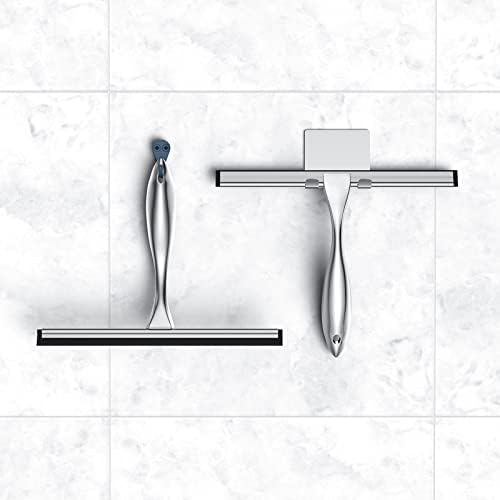 Shower Squeegee Set, 14-Inch Stainless Steel Squeegee, All-Purpose Squeegee for Bathroom, Shower Doors, Mirrors, Tiles, and Car Windows - 100% Streak Free, Includes Shower Door Hook and Adhesive Hook - Image 5