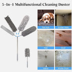 Microfiber Feather Duster Kit with Extension Pole, 7 PCS Washable Reusable Duster for Cleaning, 100'' Bendable Extendable Long Duster with Stainless Steel Pole for High Ceilings, Fans, Furniture & Car - Image 2