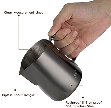 Milk Frothing Pitcher, 350ml (12oz) Steaming Pitchers Stainless Steel Milk Coffee Cappuccino Latte Art Barista Steam Pitchers Milk Jug Cup with Decorating Art Pen, Bright Black - Image 3
