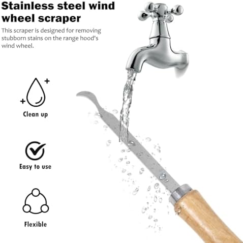 Range Hood Wind Wheel Scraper Kitchen Cleaning Tool Set with Wooden Handle Stainless Steel 3-Piece for Removing Stubborn Grease and Dust - Image 5