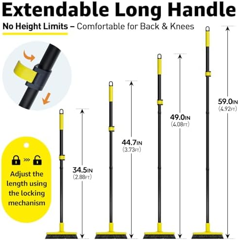 Grout Brush with Long Adjustable Handle - Telescopic, Rotation Tile Grout Cleaning Tool, V-Shape Shower Scrubber Cleaner Stiff Bristle for Cleaning Bathrooms Tile Floors, Baseboards and Corners - 59in - Image 3