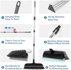 ITTAR Floor Scrub Brush with 55" Long Handle, 10" Wide Stiff Bristles Deck Brush, Stainsless Steel Pole Heavy-Duty Cleaning Brush, 2-in-1 Scrubber with Ruber Squeegee for Deck, Patio, Pool, Tile, Wall - Image 4