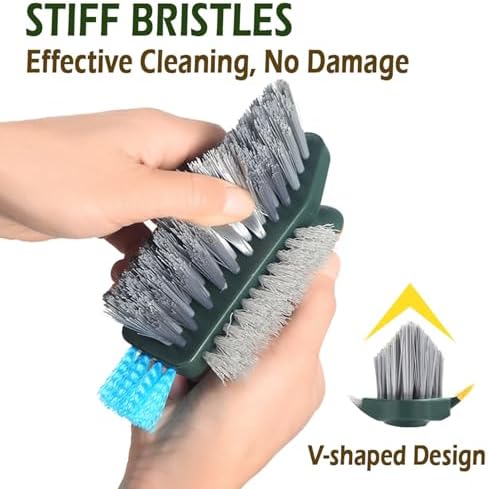 4 in 1 Grout Cleaning Brush with Scrape, V Shape Grout Cleaner Brush for Tile Floors, Tile Grout Brush with Stiff Bristles for Shower, Bathroom, Corner, Baseboard, Kitchen, Household - Green - Image 4