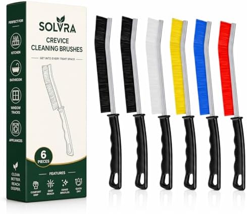 Crevice Cleaning Brush Set 6Pcs Hard Bristle Tools for Narrow Spaces by Solvra