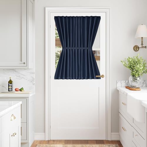 Vatge Privacy French Door Curtain - Thermal Insulated Self Adhesive Blackout Door Curtains with Tieback, 1 Panel, W54 x L40, Navy by Vatge