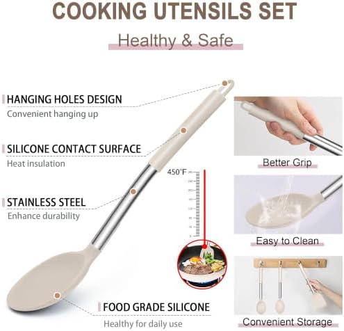 E-far Kitchen Utensils Set, 14-Piece Khaki Silicone Cooking Utensils Set - Image 5