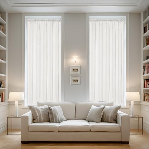 2 Panel Privacy Side Window Curtains Ivory White 25 x 72 Inches Long - Image 2