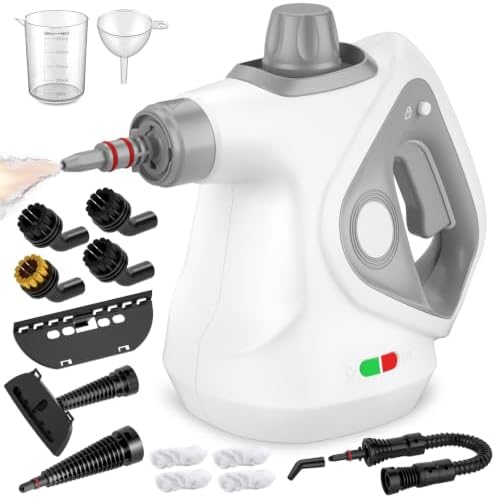 Handheld Steam Cleaner for Home, Pressurized Portable Steamer for Cleaning with 15 Accessories for Multi-Surface Cleaning, Floors, Tiles, Grout, Kitchen, Bathroom, Couch & Car(Gray Cap&Gray Handle) by UniqueSpookyDesigns