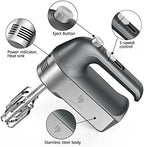 Hand Mixer Electric, 450W Kitchen Mixers with Scale Cup Storage Case, Turbo Boost/Self-Control Speed + 5 Speed + Eject Button + 5 Stainless Steel Accessories, For Easy Whipping Dough, Cream, Gray - Image 2
