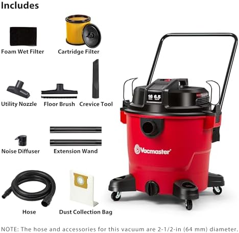 Vacmaster VJH1612PF 1101 16 Gal 6.5 Peak HP† Heavy-Duty Wet/Dry Vac Red - Image 2