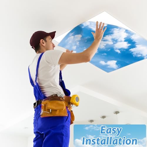 6 Pcs Fluorescent Light Covers with 60 Magnets Decorative for Classroom Ceiling Lights 4 x 2 Feet Magnetic Light Cover Filter Easy Install for Office Hospital Home Ceiling Supplies (Blue Sky Cloud) - Image 6