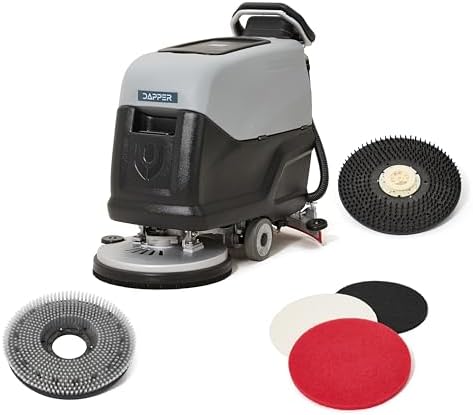 Battery Powered Self Propelled Walk-Behind Floor Scrubber Polisher Machine, 20" Cleaning Path,14.5/17 Gal Tanks, 4Hr Runtime, Up to 2.5 MPH Speed Includes 2 Brushes & 3 Scouring Pads – 2-Year Warranty by DapperSupply