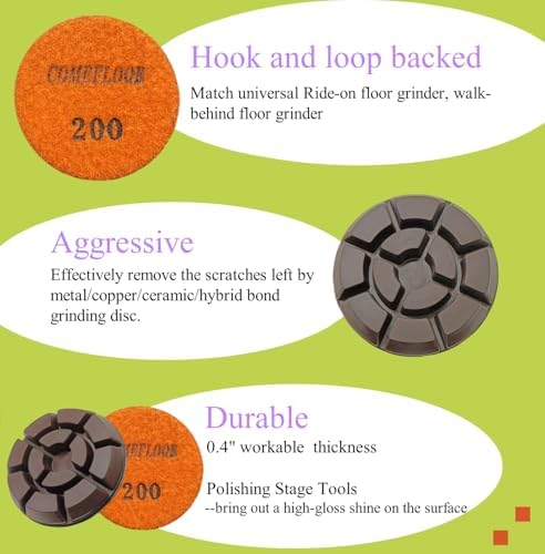 Diamond Floor Polishing Pads, 3 Inch Resin Bond Hook and Loop Polishing Pucks for Concrete, Terrazzo, Marble, Granite, Grit 200, 3PCS - Image 4