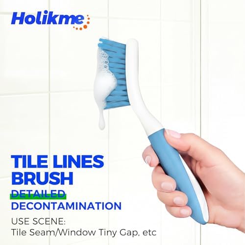 Holikme Cleaning Brush Set for Household Use, Scrub Brush, Kitchen Brush, Tile Lines Brush for Bathroom, Floor, Tub, Shower and Kitchen Surface (Blue) - Image 3