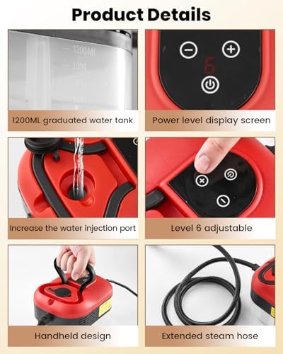 Saker Handheld Steam Cleaner for Home,6-Level Adjustable Steamer for Cleaning,Portable Steam Cleaner,Steamer for Cleaning with 1200ML Water Tank,Suitable for Kitchen,Bathroom - Image 4