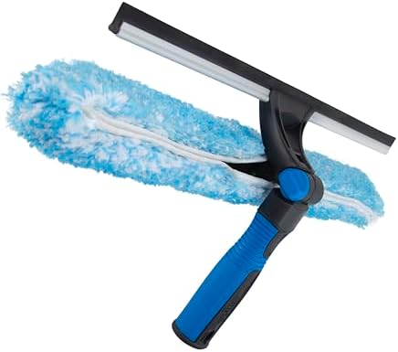 Unger Professional Connect and Clean 18” Proflex 2-in-1 Squeegee and Scrubber, High Access Window Cleaning Tool with Pivoting Head, Commercial and Residential Use, Reusable Microfiber Sleeve by Unger