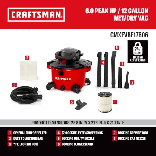 CRAFTSMAN CMXEVBE17606 12 Gal. 6.0 Peak HP Wet Dry Vac with Detach Blower - Image 3