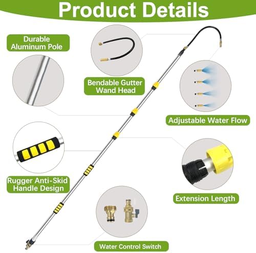 Buyplus 16FT(24FT Reach) Telescopic Gutter Cleaning Tools from the Ground, Long Reach Gutter Cleaner Wand with Hose Attachment, Rain Gutter Cleaner Tool with Extension Pole for 2nd Story House - Image 5