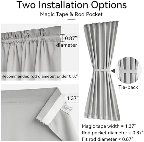 Vatge Front Door Curtains for Glass Window - Self Adhesive French Door Curtain with Tieback for Patio Door, 1 Panel, W25 x L72, Silver Grey - Image 2