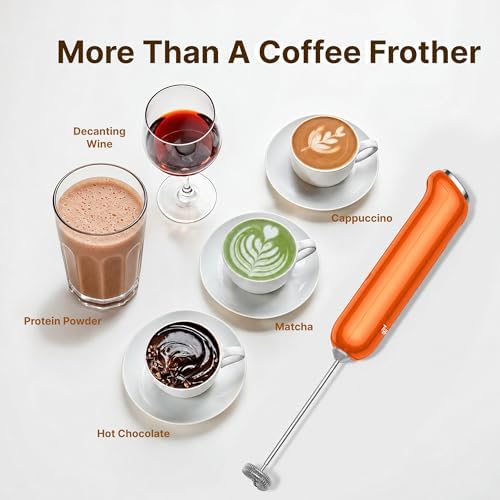 InstaWhisk Milk Frother with Variable Speed, Rechargeable Coffee Frother Wand with Detachable Double Whisk, Handheld Electric Stirrer for Latte, Cappuccino, Matcha, Almond Milk, Protein, Orange - Image 7