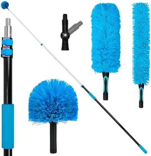 20FT High Ceiling Fan Duster with 5-12FT Extension Pole, Extendable Reusable Cobweb and Bendable Feather Duster Kit for Cleaning Spiderweb and Dust by TrueYee