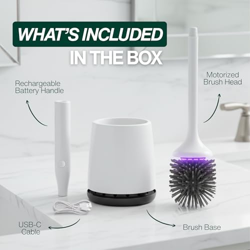 Electric Toilet Brush & Scrubber – Self Cleaning Silicone Toilet Bowl Brush with UVC Light, Rechargeable Wireless Spinning Toilet Brush & Holder Set, Wall Mount or Floor Standing (Pack of 1) - Image 6
