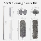 Microfiber Feather Duster 5-in-1 Kit with Extension Pole, Washable Cleaning Duster Set with 3 Duster Heads, Cobweb Duster, Corner Brush, 100'' Extendable Long Duster for High Ceilings, Fans, Furniture - Image 3