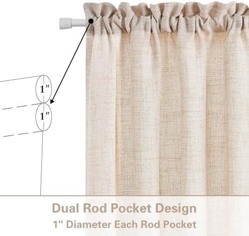 68 Inch Long Linen French Door Curtains Set of 2 Privacy Semi Sheer - Image 4