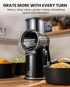 Rotary Cheese Grater Manual Hand Crank 5 Blade Shredder, Classic Black - Image 2