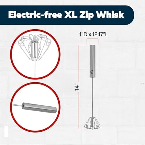 Stainless Steel Push-Down Rotary Egg Beater 14 Inch Hand Whisk Eggs & Milk - Image 5