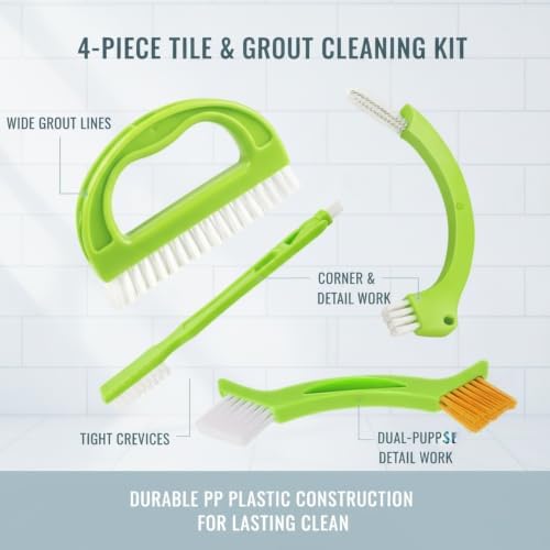 Grout Cleaning Brush Set, 4-Piece Tile Scrubbing Tool Kit for Narrow Gaps and Corners, Durable PP Plastic Crevice Cleaner for Bathroom Shower and Kitchen Backsplash (Set of 4) - Image 4