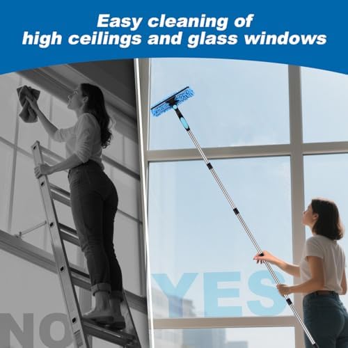Window Squeegee Cleaner Tool with Extension Pole: 2-in-1 Window Cleaning Kit - 86.6 Inch Telescopic Long Window Cleaning Tool for High Windows Car Glass - with 2 Microfiber Cloth & Squeegee Blade - Image 6